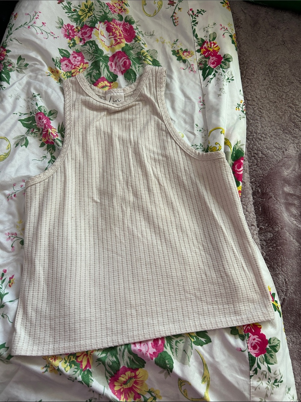 Women's Cream Ribbed High-Neck Tank